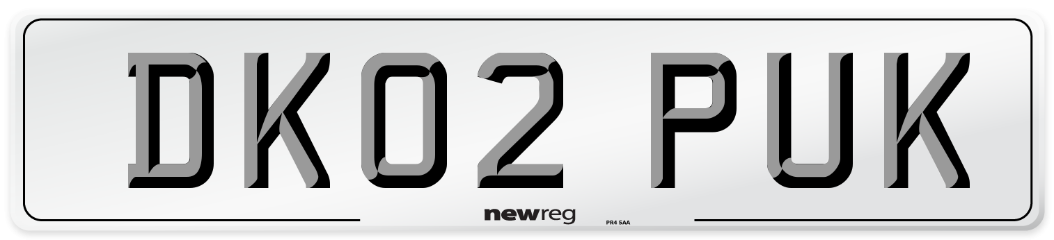 DK02 PUK Number Plate from New Reg